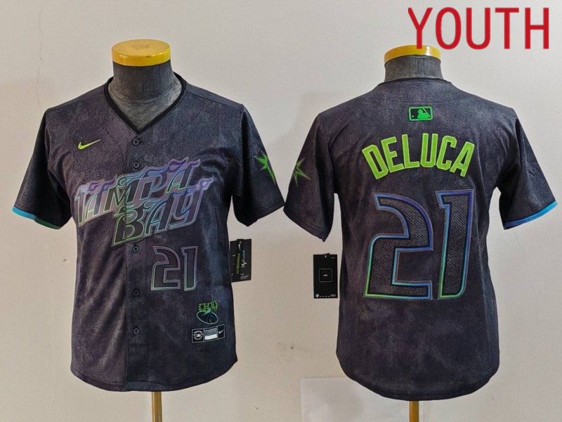 Youth Tampa Bay Rays #21 Deluca Black City Edition Nike 2024 MLB Jersey style 5->youth mlb jersey->Youth Jersey